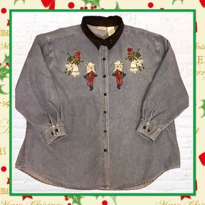 Vintage Denim Christmas Embroidered Shirt